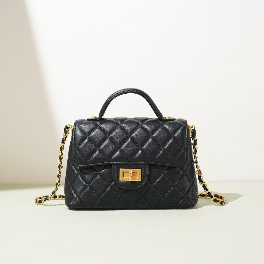 Women's Quilted Check Single Shoulder Crossbody Chain Lock Small Square Bag