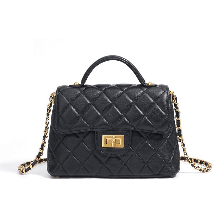 Women's Quilted Check Single Shoulder Crossbody Chain Lock Small Square Bag
