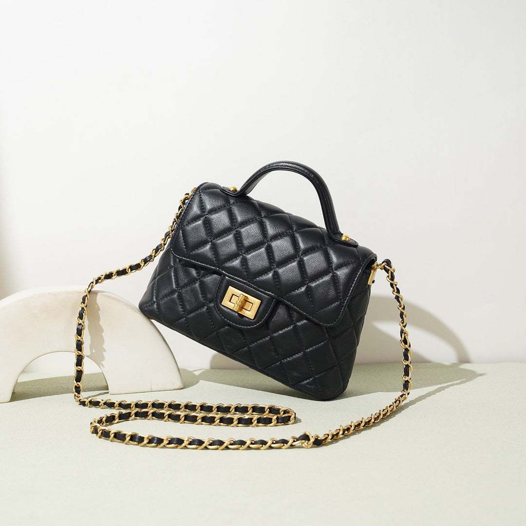 Women's Quilted Check Single Shoulder Crossbody Chain Lock Small Square Bag