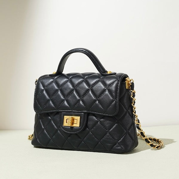 Women's Quilted Check Single Shoulder Crossbody Chain Lock Small Square Bag