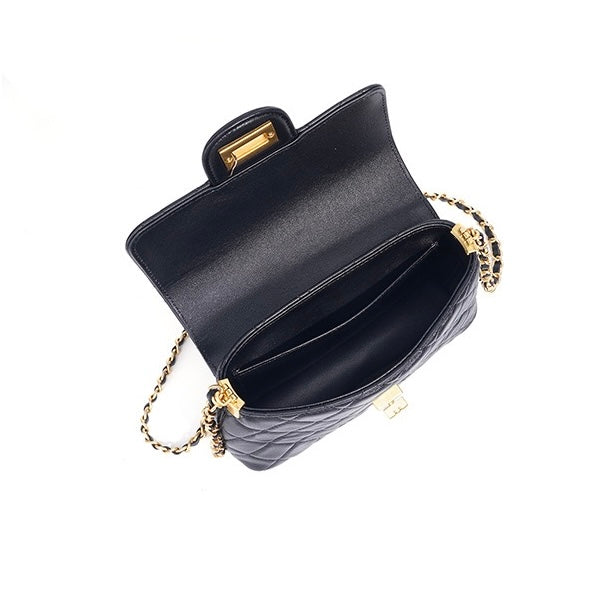 Women's Quilted Check Single Shoulder Crossbody Chain Lock Small Square Bag