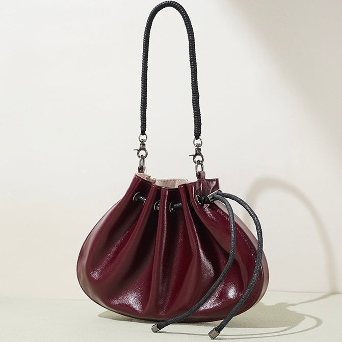 Women's Sheepskin Drawstring Small Handbag Crossbody Bag