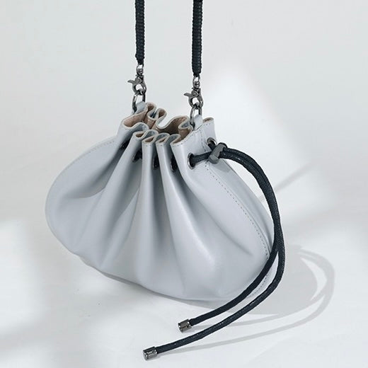 Women's Sheepskin Drawstring Small Handbag Crossbody Bag
