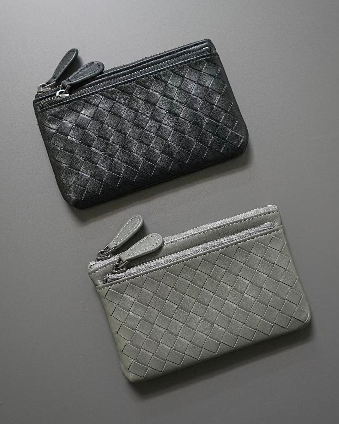 Handwoven Lambskin Double-Zip Key Wallet & Card Case