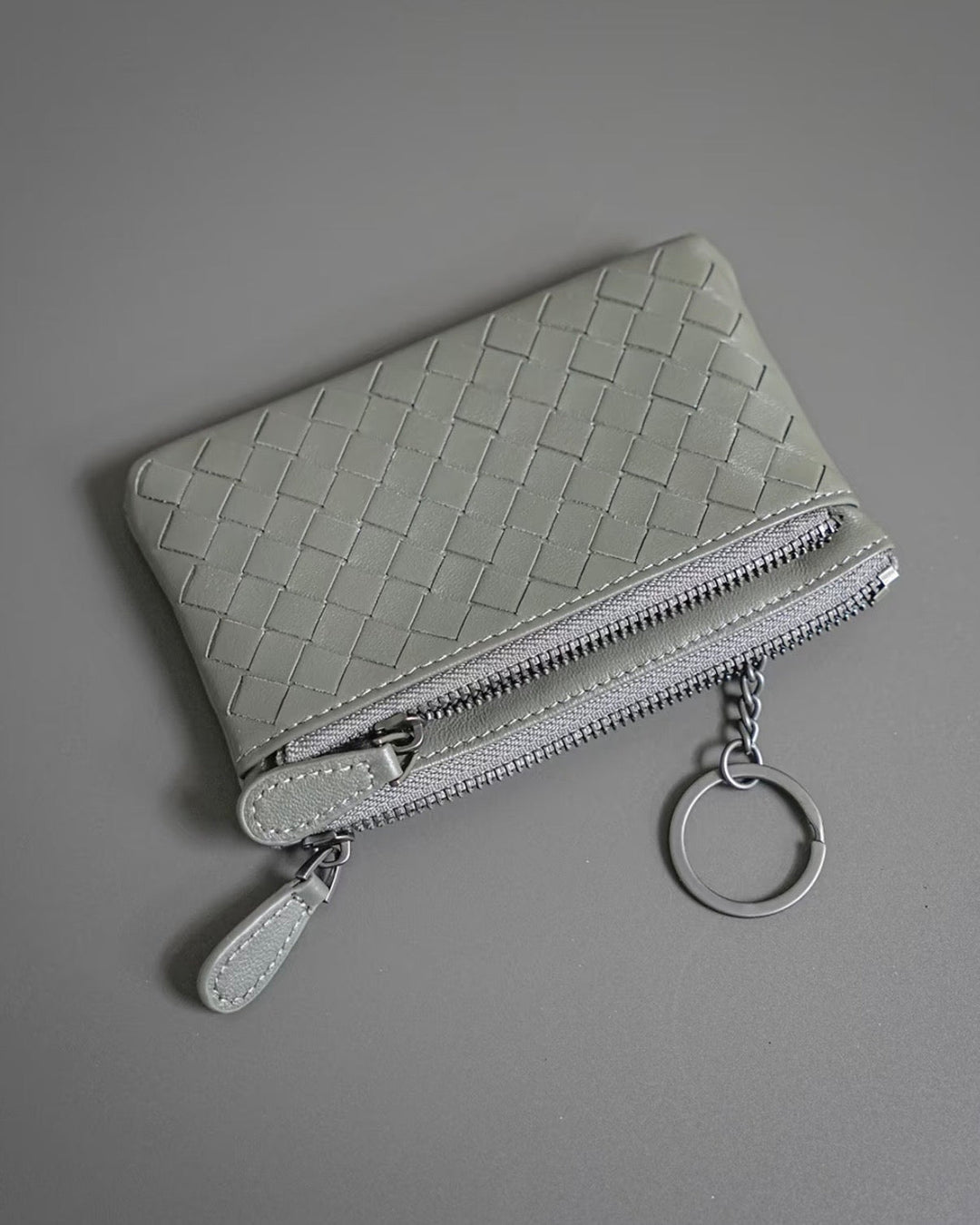 Handwoven Lambskin Double-Zip Key Wallet & Card Case
