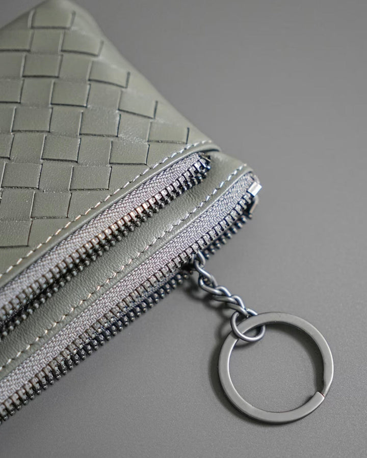 Handwoven Lambskin Double-Zip Key Wallet & Card Case