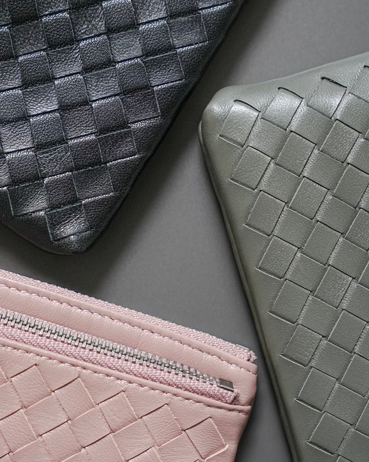 Handwoven Lambskin Double-Zip Key Wallet & Card Case