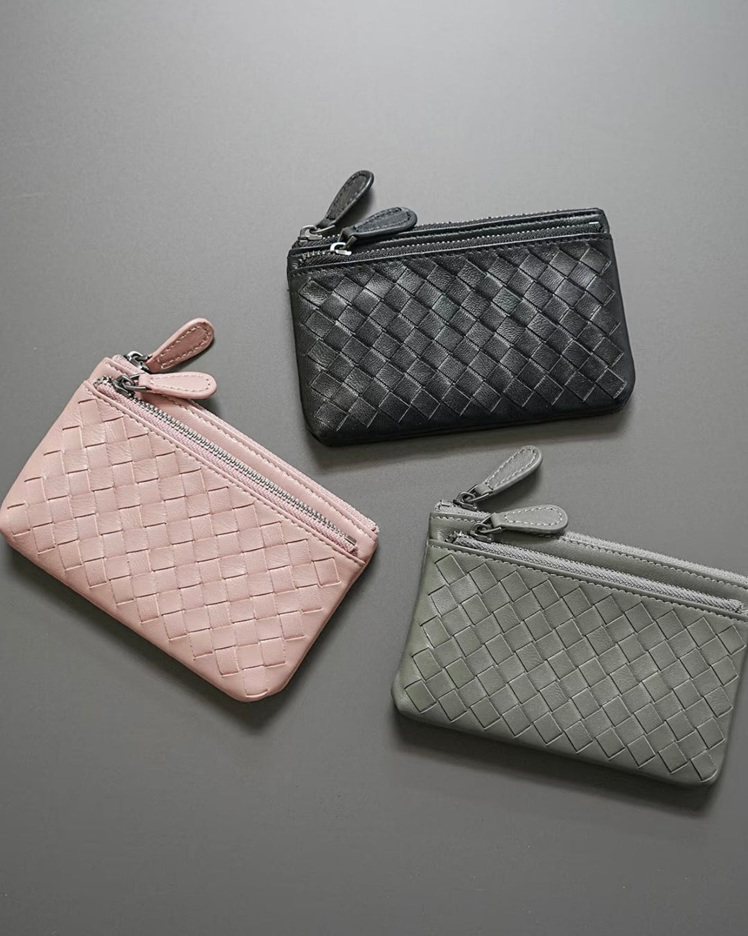 Handwoven Lambskin Double-Zip Key Wallet & Card Case