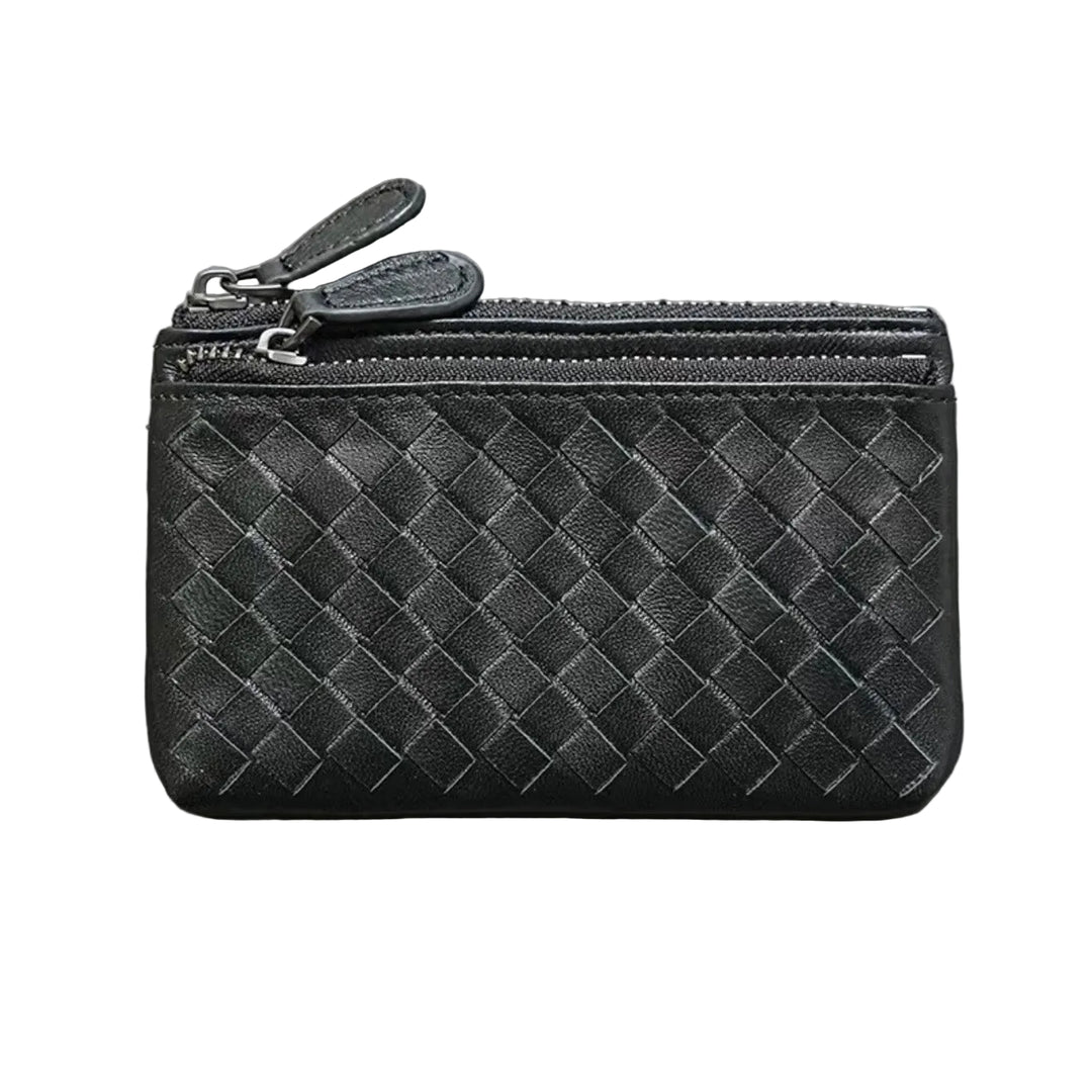 Handwoven Lambskin Double-Zip Key Wallet & Card Case