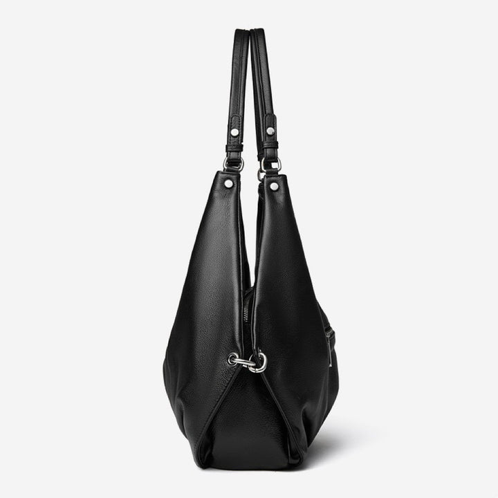 Women's Ruched Genuine Leather Large Tote Hobo Bag