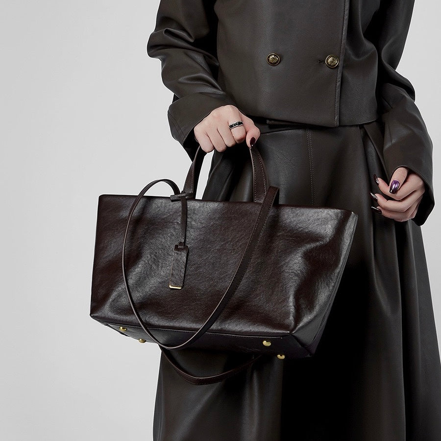 Women's Genuine Leather Vintage Soft Large-Capacity Crossbody Tote Bag