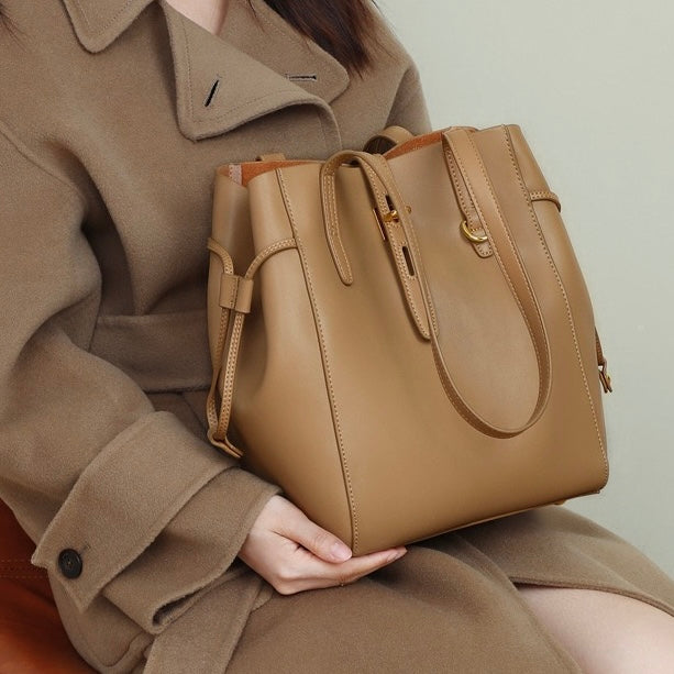 Women’s Genuine Leather Vintage Lock Buckle Tote Bag