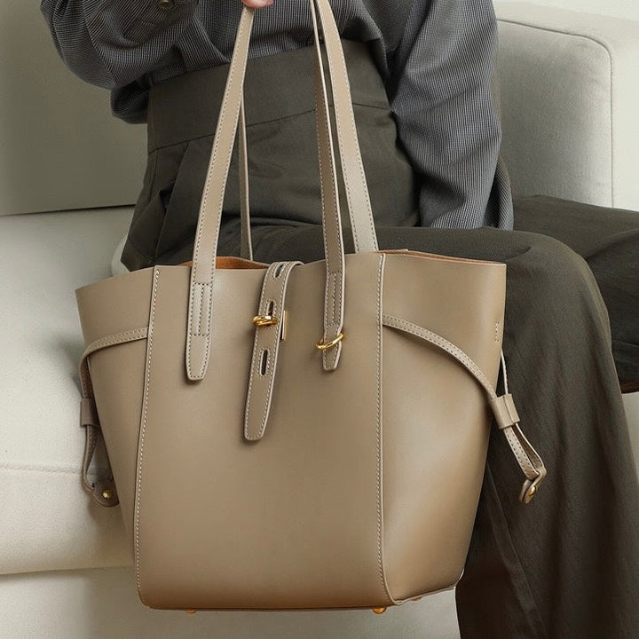 Women’s Genuine Leather Vintage Lock Buckle Tote Bag