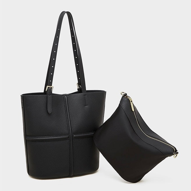 Women’s Luxury Genuine Leather Commuter Tote Bag with Inner Pouch