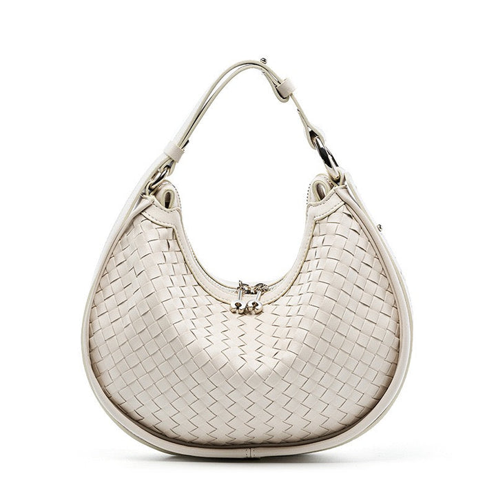 Exquisite Handwoven Women's Cowhide Crescent Moon Crossbody Bag