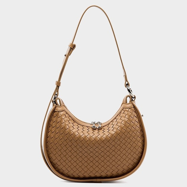 Exquisite Handwoven Women's Cowhide Crescent Moon Crossbody Bag