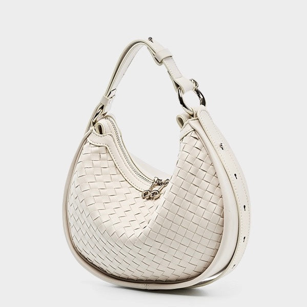 Exquisite Handwoven Women's Cowhide Crescent Moon Crossbody Bag