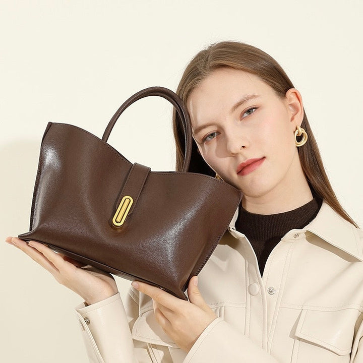 Women's Genuine Cowhide Niche Commuter Crossbody Tote