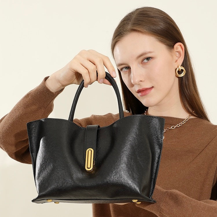 Women's Genuine Cowhide Niche Commuter Crossbody Tote