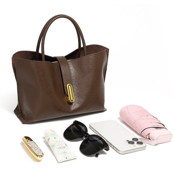 Women's Genuine Cowhide Niche Commuter Crossbody Tote