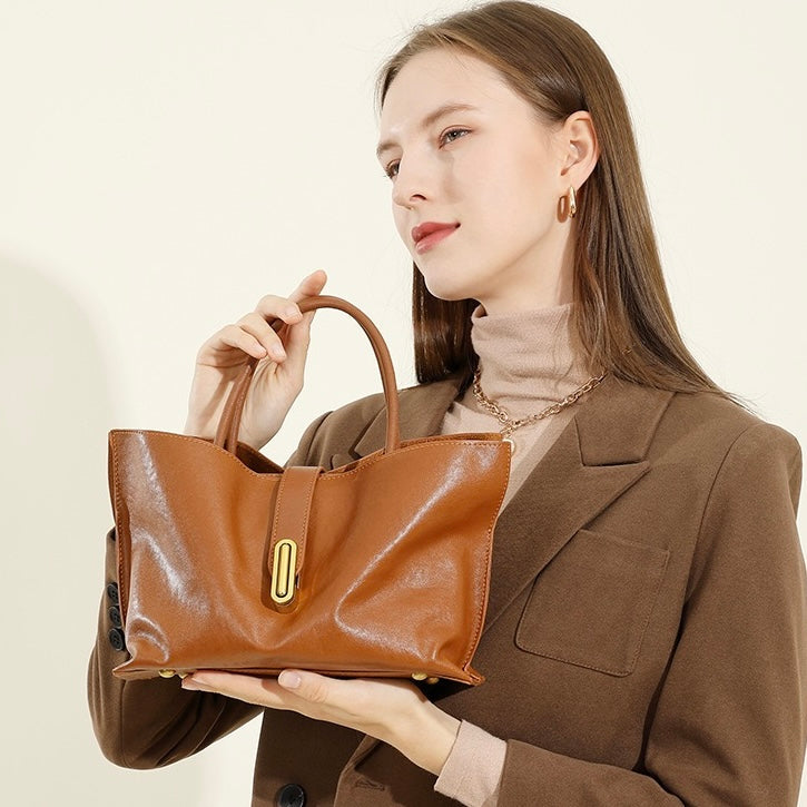 Women's Genuine Cowhide Niche Commuter Crossbody Tote