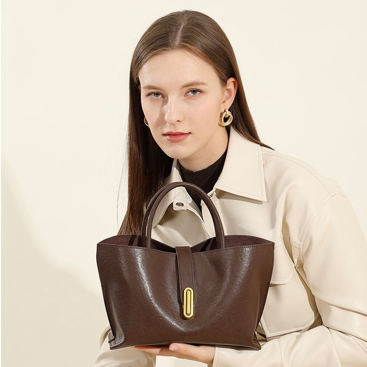Women's Genuine Cowhide Niche Commuter Crossbody Tote