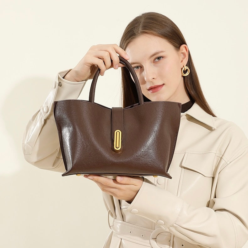 Women's Genuine Cowhide Niche Commuter Crossbody Tote