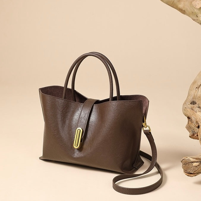 Women's Genuine Cowhide Niche Commuter Crossbody Tote