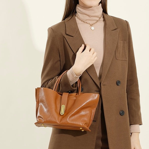 Women's Genuine Cowhide Niche Commuter Crossbody Tote