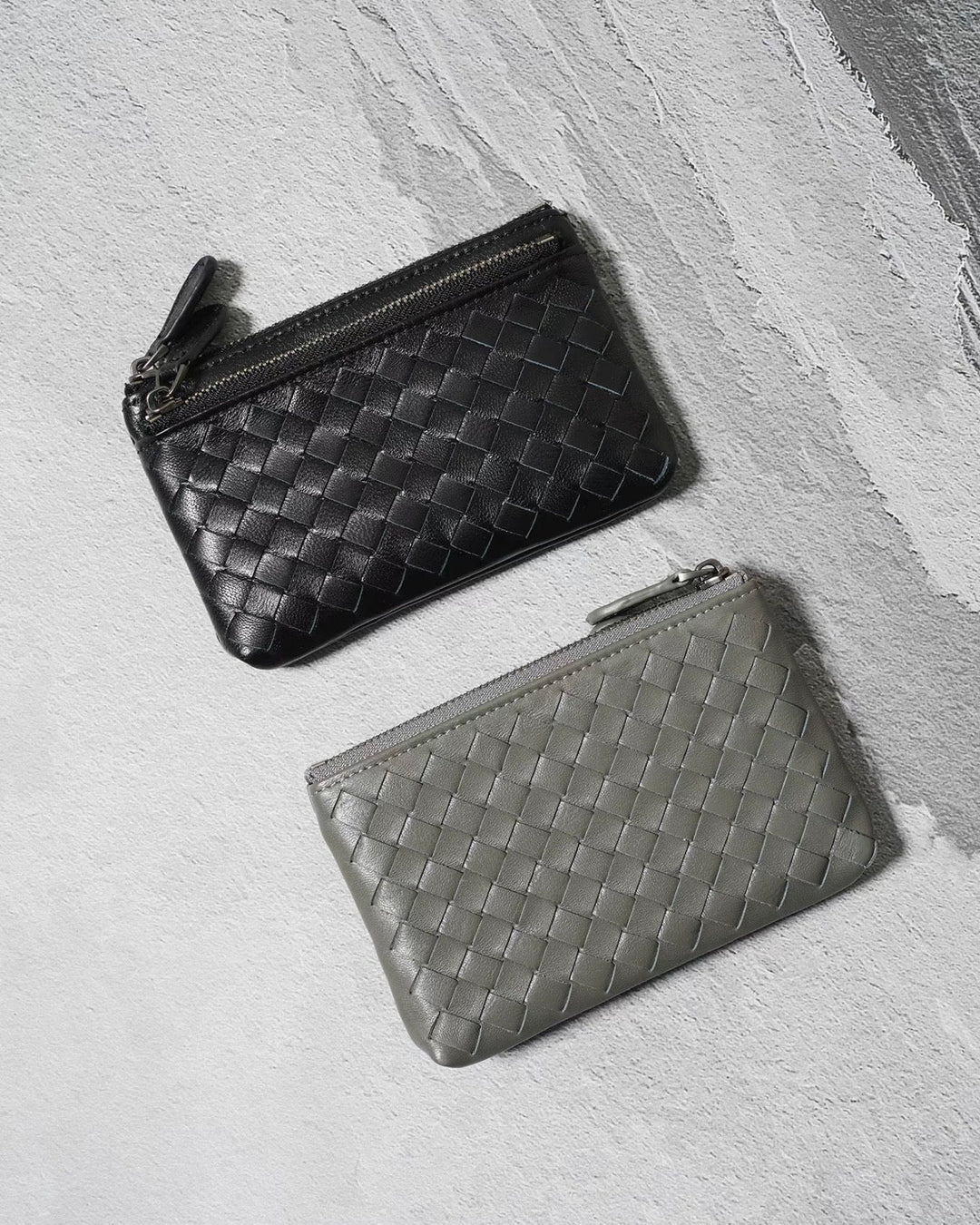 Handwoven Lambskin Double-Zip Key Wallet & Card Case