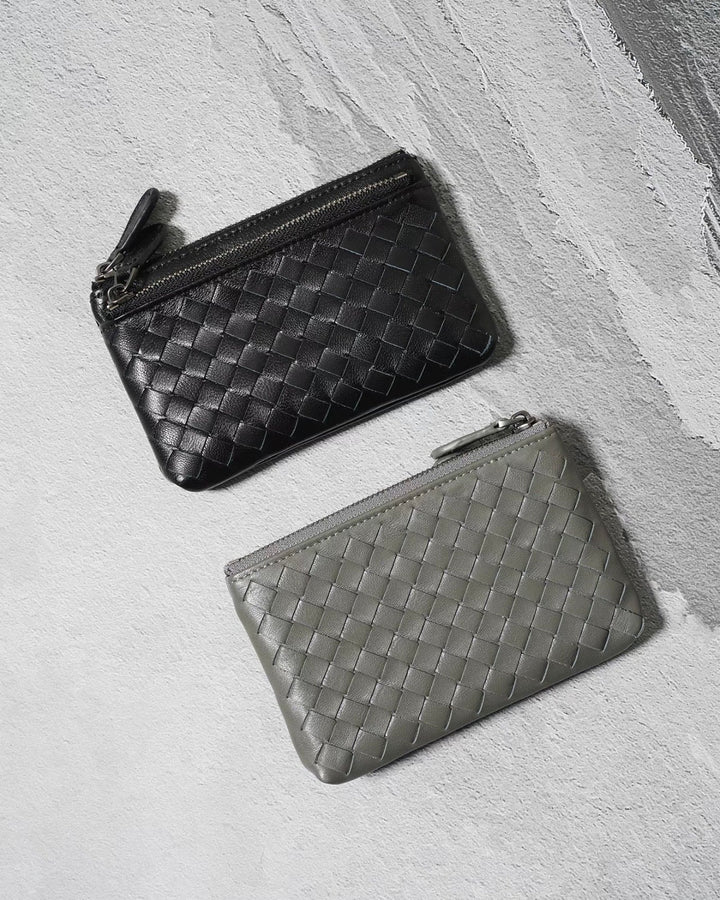 Handwoven Lambskin Double-Zip Key Wallet & Card Case