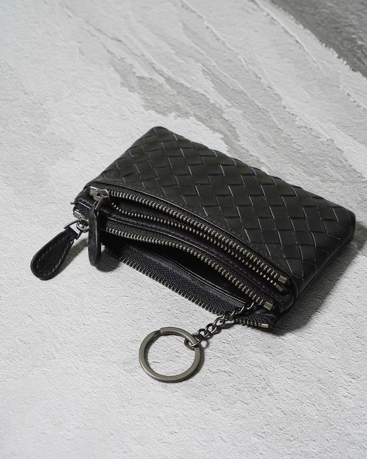 Handwoven Lambskin Double-Zip Key Wallet & Card Case