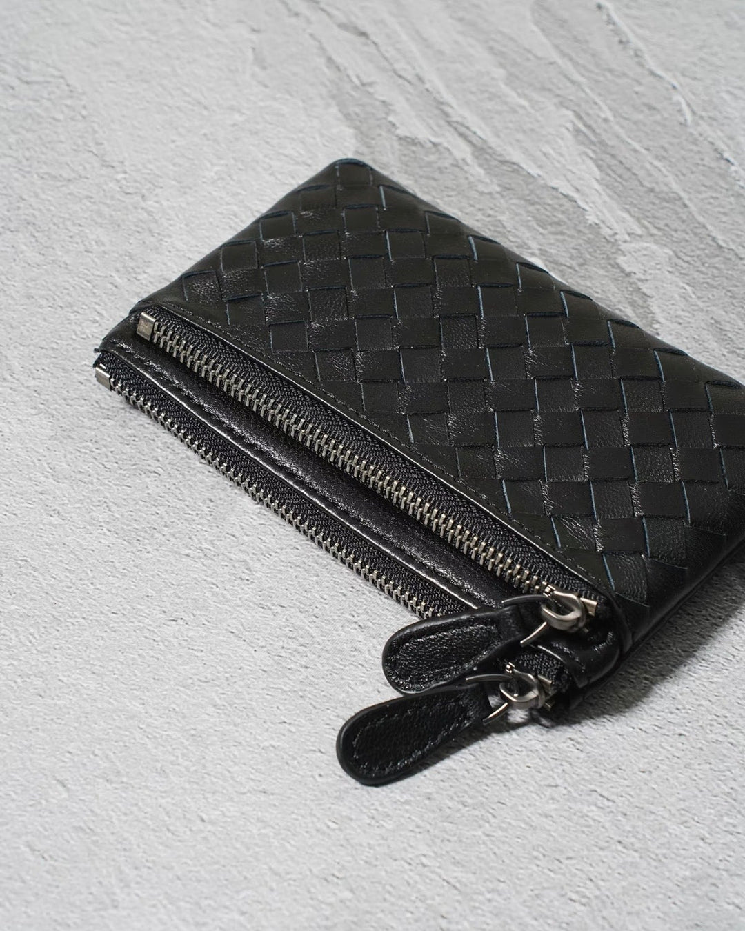 Handwoven Lambskin Double-Zip Key Wallet & Card Case
