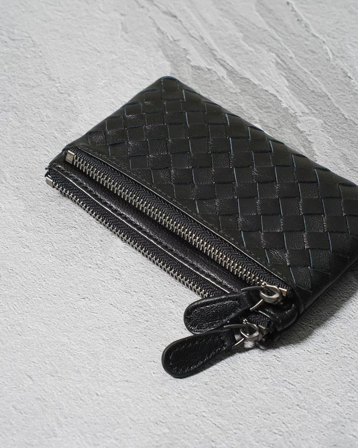 Handwoven Lambskin Double-Zip Key Wallet & Card Case
