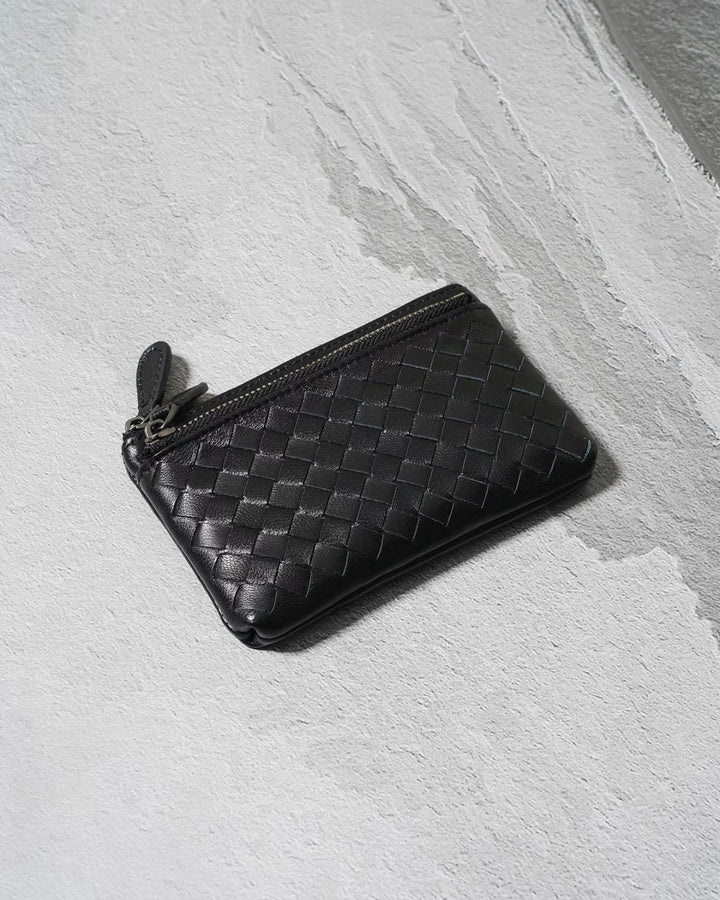 Handwoven Lambskin Double-Zip Key Wallet & Card Case