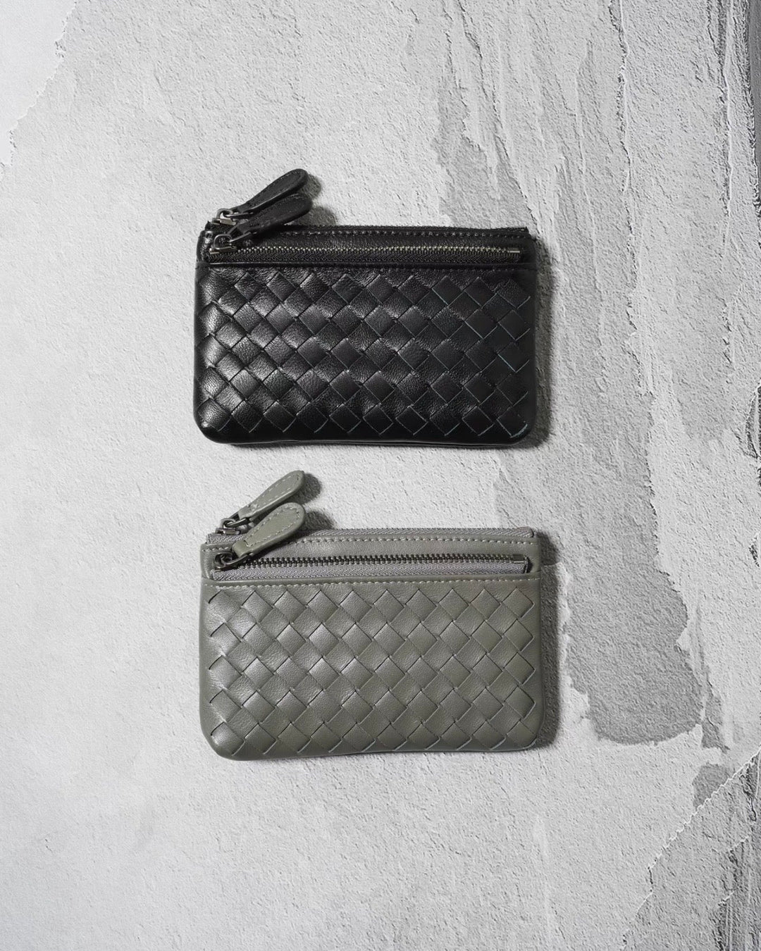 Handwoven Lambskin Double-Zip Key Wallet & Card Case