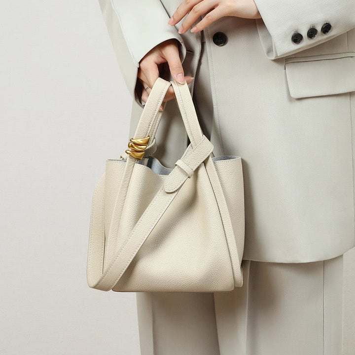 Women's Genuine Leather Mini Picnic Crossbody Bucket Bag