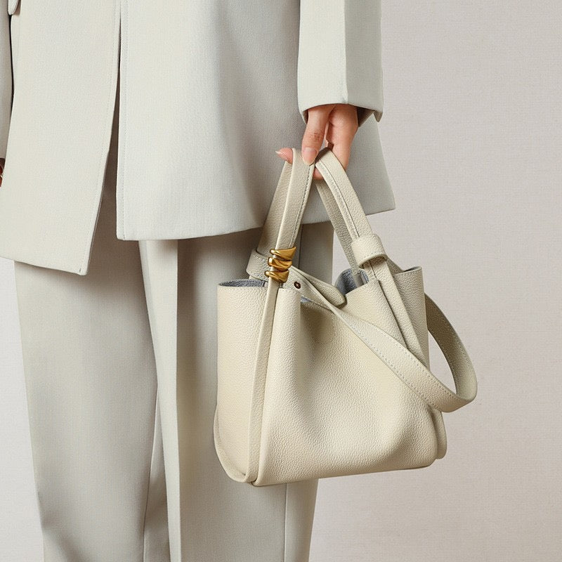 Women's Genuine Leather Mini Picnic Crossbody Bucket Bag