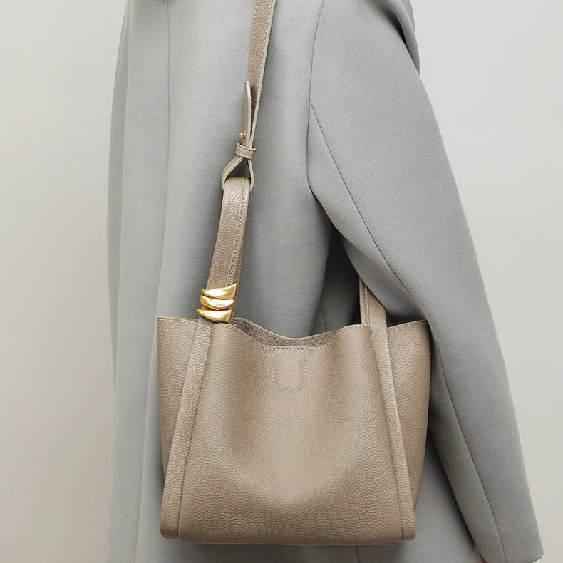 Women's Genuine Leather Mini Picnic Crossbody Bucket Bag