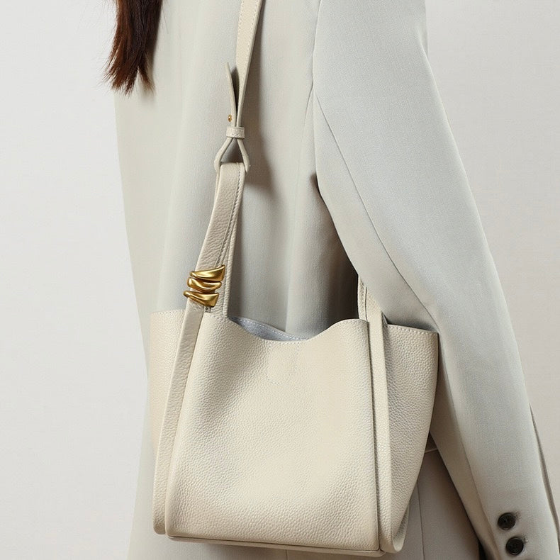 Women's Genuine Leather Mini Picnic Crossbody Bucket Bag
