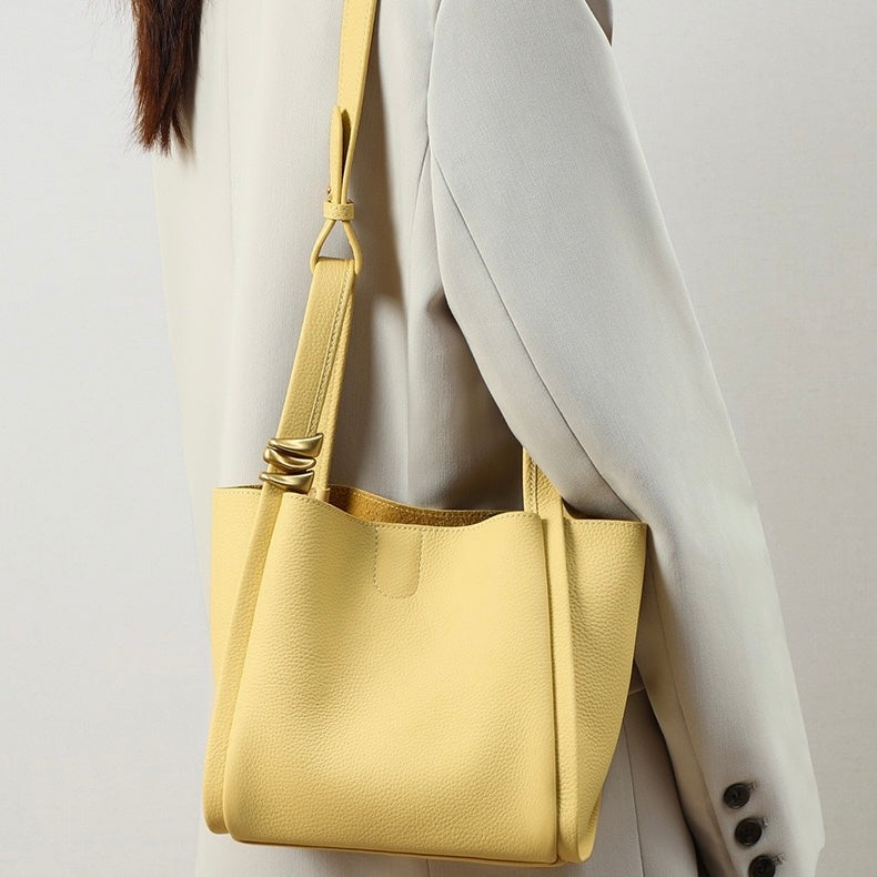 Women's Genuine Leather Mini Picnic Crossbody Bucket Bag