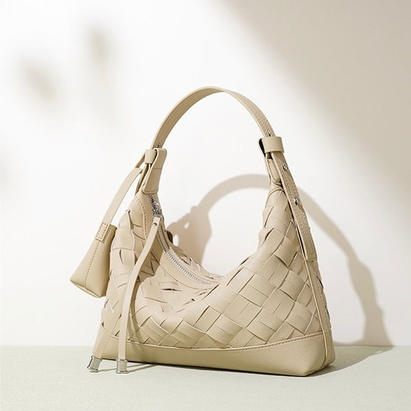 Women’s Genuine Leather Woven Dumpling Shoulder & Crossbody Bag