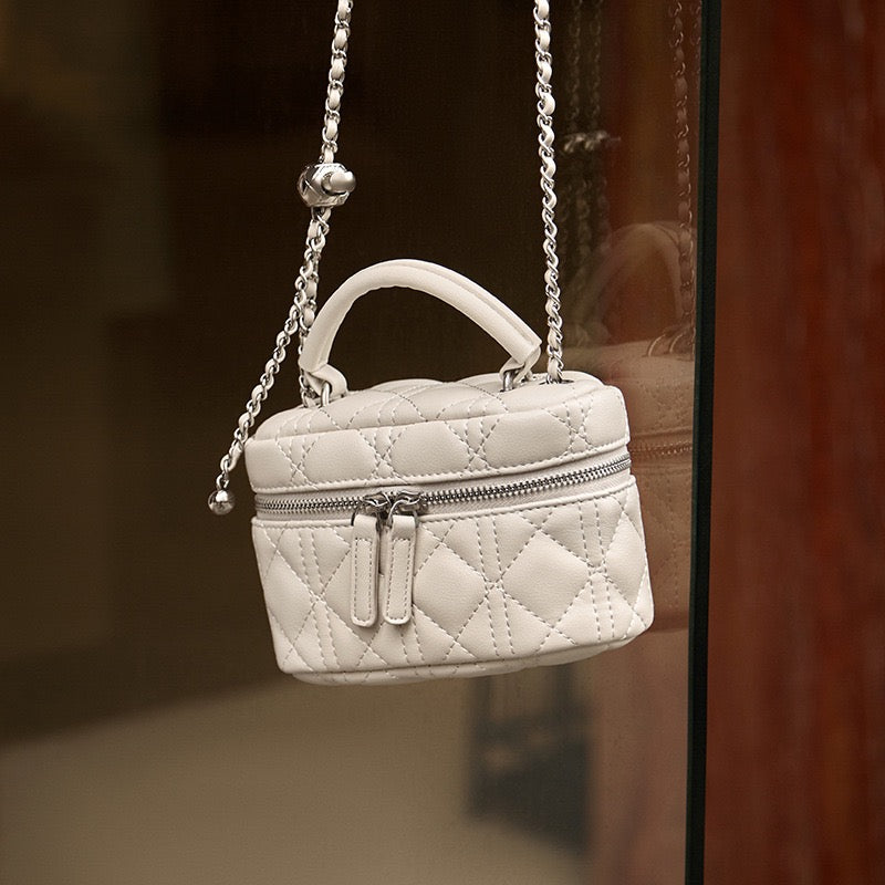 Exquisite Women's Genuine Leather Mini Bag with Gold Ball Chain