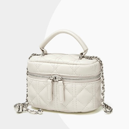 Exquisite Women's Genuine Leather Mini Bag with Gold Ball Chain