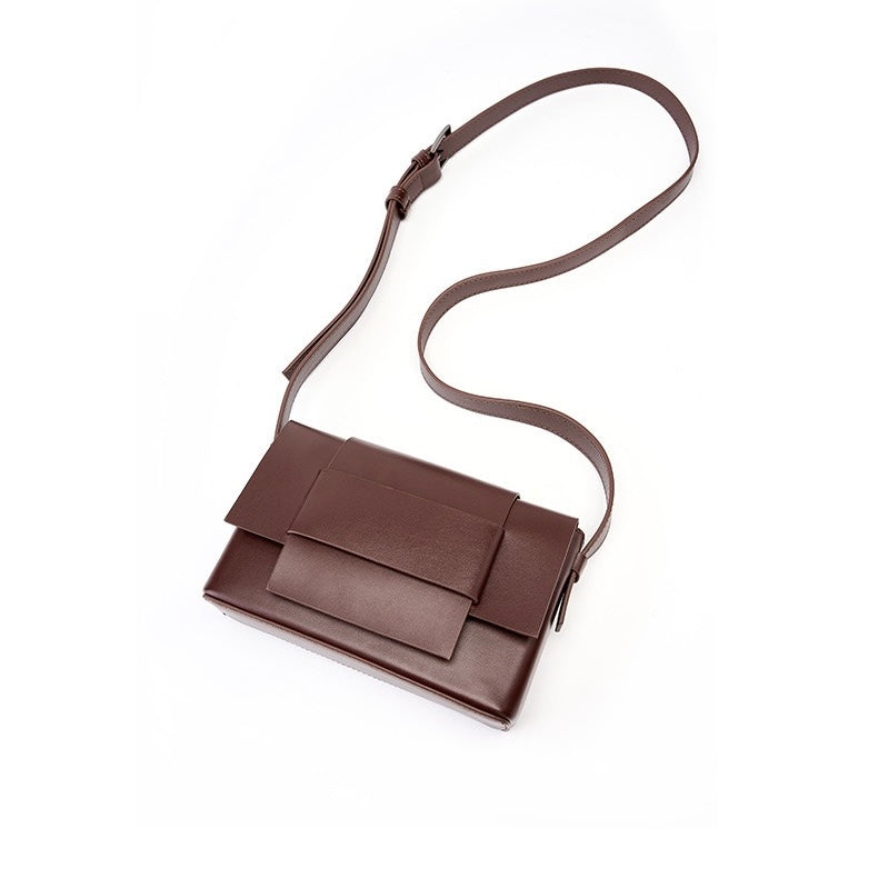 Women’s Genuine Leather Woven Box Crossbody Shoulder Bag in Minimalist Style