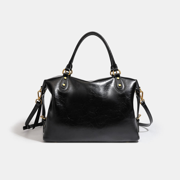 French Style Slouchy Genuine Leather Crossbody Tote Bag