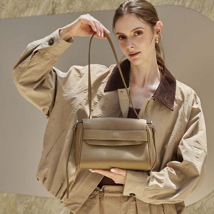 The Lychee Grain Genuine Leather Flap Crossbody Bag with Adjustable Strap
