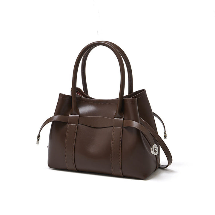 Italian Luxury Plain Genuine Leather Cowhide Large Tote Crossbody Bag