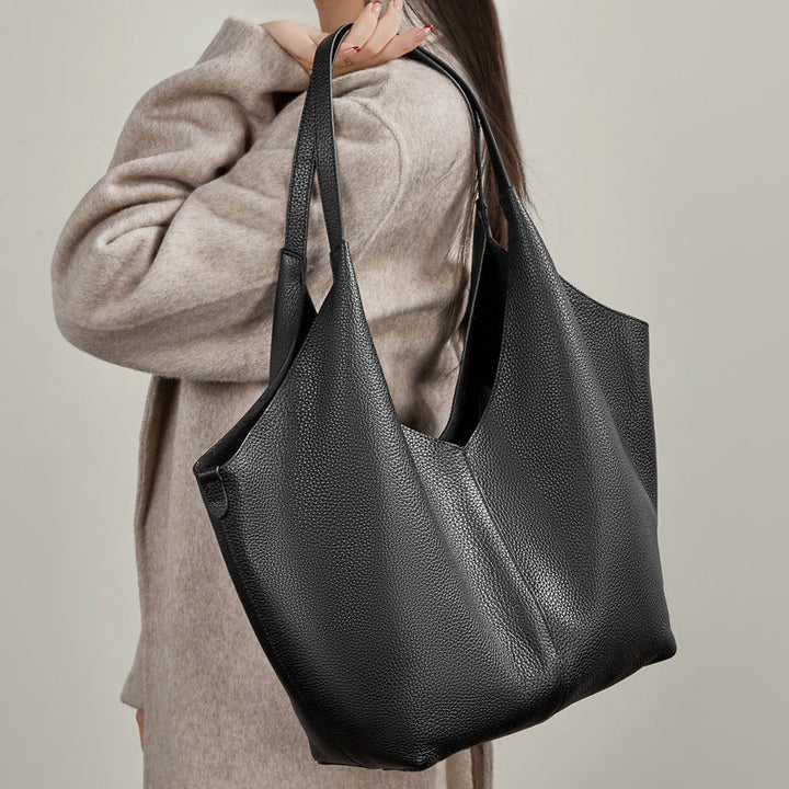 The Ethereal V-Cut Genuine Leather Bag | Minimalist Pebbled Hobo Tote