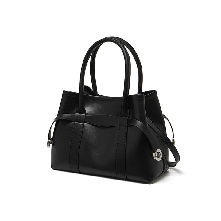 Italian Luxury Plain Genuine Leather Cowhide Large Tote Crossbody Bag